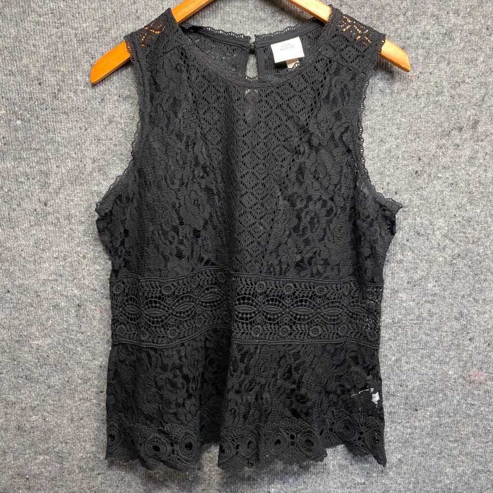 Knox Rose Womens XL Black Lace Sleeveless Peplum Top Crochet Waist Keyhole Back